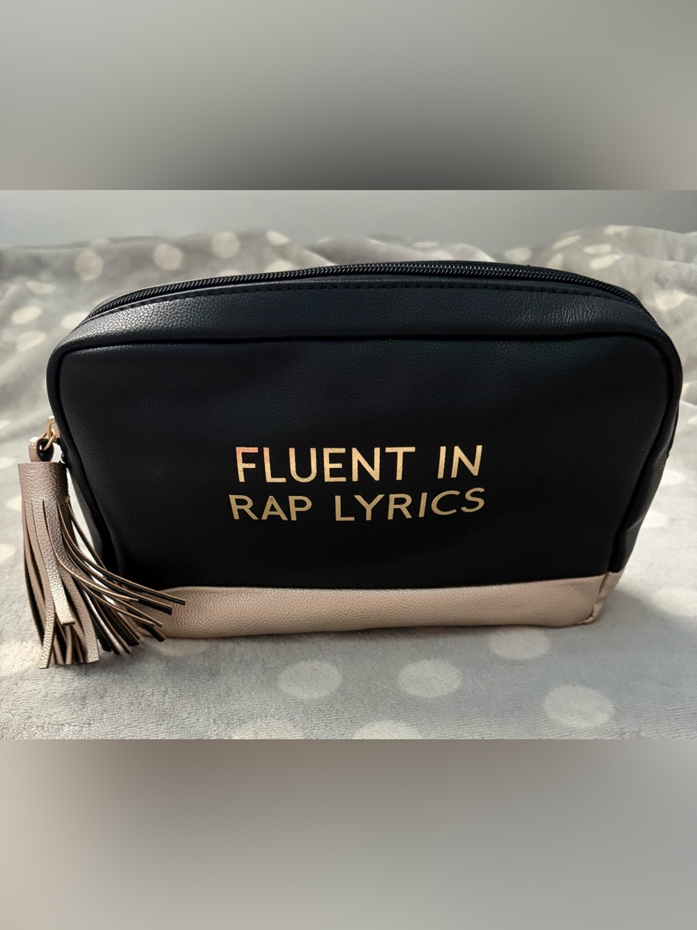 Black and Gold 'Fluent in Rap Lyrics' Women's Pouch - NWOT